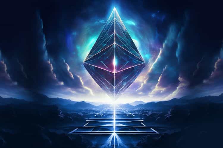 ethereum centered in digital world