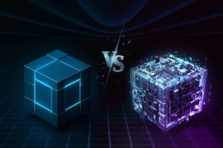Visual comparison of monolithic vs. modular blockchain structures, highlighting their distinct architectures.