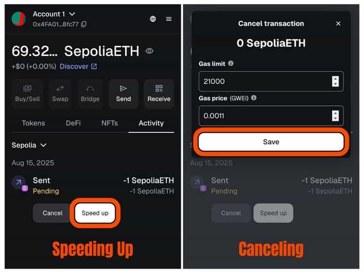 Screenshots of Transaction stuck or pending Solution.