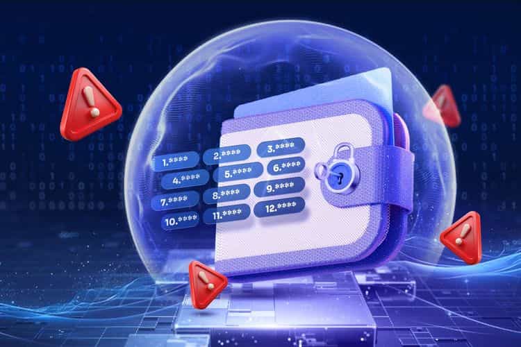 Crypto wallet under protection with lock and warning signs, representing security risks and potential loss of access.